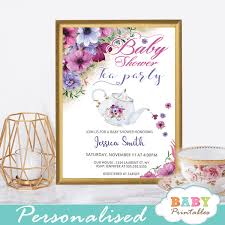 Floral Pink Purple Tea Party Baby Shower Invitations D460 Baby