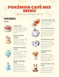 Pokemon cafe menu