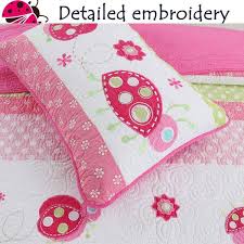 Cozy Line Home Fashions Polka Dot Fl Embroidered Lady Bug Stripe 3 Piece Pink Green White Cotton Queen Quilt Bedding Set Pink Purple Green