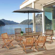 Outsunny 7 Piece Wood Patio Dining Set