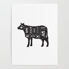 Vegetarian Vegan Cow No Meat Cut Chart Diagram Poster By Sixsixninenine