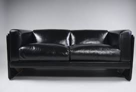 Italian Black Leather Sofa By Tito