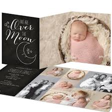 Over The Moon Trifold Birth Announcements Pear Tree