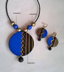 blue round terracotta jewellery set