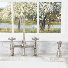 randolph morris gooseneck bridge style kitchen faucet metal lever handles rmk738ml bn brushed nickel