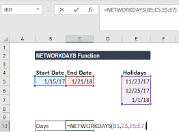 networkdays function excel how to