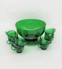 Anchor Hocking Green Glass Punch Bowl