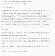 Accounting And Finance Cover Letter Job Application Letter