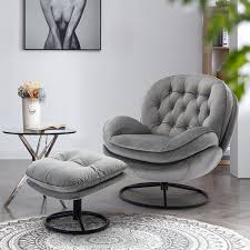 anysun accent swivel chair with ottoman for living room velvet reading chairs set tufted recliner chairs with swivel base for nursery gray size