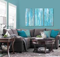 Large Aqua Blue Abstract Triptych Teal