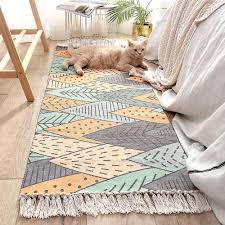hand woven fringe cotton bedroom rug
