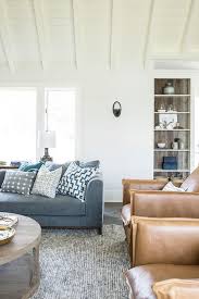 blue sectional with blue pillows