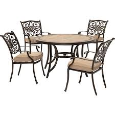 Make sure this fits by entering your model number.; Shop Now For The Hanover Monaco 5 Piece Patio Dining Set In Tan With 4 Cushioned Dining Chairs And A 51 In Tile Top Table Accuweather Shop
