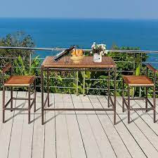 3 Pcs Patio Rattan Wicker Bar Dining Furniture Set