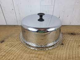 Vintage Glass Cake Stand W Chrome