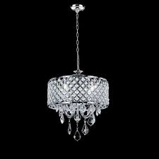 Diamond Life 4 Light Chrome Round Metal Shade Crystal Chandelier Pendant Hanging Ceiling Fixture Diamond Life Lighting