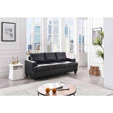 Passion Furniture Sandridge 79 In W Flared Arm Faux Leather Straight Sofa In Black