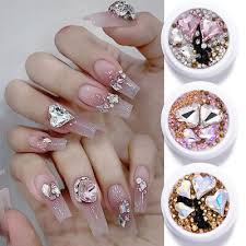 3d nail art diy rhinestones heart shape