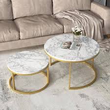 Spaco 29 5 In White Marble Round Mdf