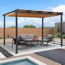 Bansa Rose 13 Ft X 10 Ft Outdoor Aluminum Pergola With Brown Retractable Shade Canopy For Patiogarden Backyard Black