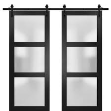 Black Finished Pine Wood Sliding Door