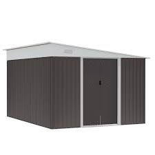 Outsunny 11 X 9 Steel Garden Storage Shed Outdoor Metal Tool House With Double Sliding Doors 2 Air Vents Grey