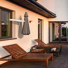 Gymax 8ft Patio Wall Mounted Cantilever Umbrella Parsol W Adjustable Pole Tan