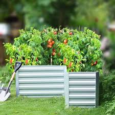 Luxenhome L Shaped Galvanized Steel Raised Garden Bed