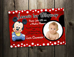 Details About Mickey Mouse Baby Birthday Invitation Party Card First Invite 1st 9 Designs