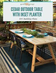 cedar outdoor dining table with planter
