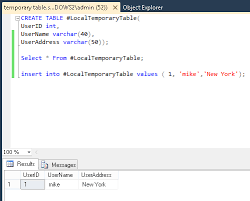 creating temporary tables in sql server