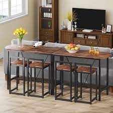 Tribesigns Way To Origin 3 Piece Rectangular Dark Antique Oak Wood Top Bar Table Set 2 Person Counter Height Dining Room Set