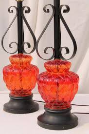 60s Vintage Retro Flame Red Glass Lamps