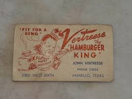 Vertreese the Hamburger King card Amarillo Texas 1948 | eBay
