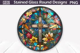 Cross Flowers Stained Glass Sign