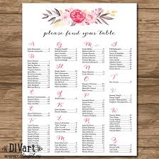 Wedding Seating Chart Seating Chart Alphabetical Seating