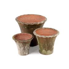 aged pie crust planters small scale