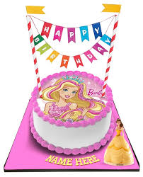 barbie cake with happy birthday bunting