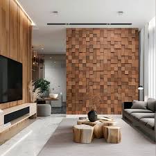 Wooden Cube Mosaic Tile Panels Rustic