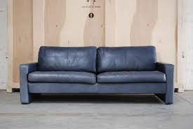 Vintage Conseta Blue Leather Sofa From