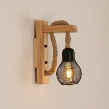 Retro Rustic Wooden Wall Lamp Black