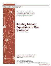 Pdf Solving Linear Equations In One