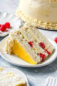 Yellow Cake With Raspberry Filling And Buttercream Frosting gambar png