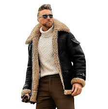 Mens Warm Winter Jacket Leather Coat