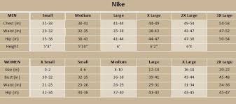 Nike Size Chart Athletics Canada