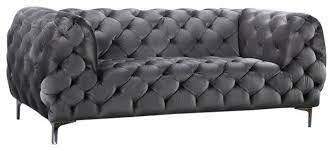 Grey Velvet Tufted Sofa Set 3pcs Mercer