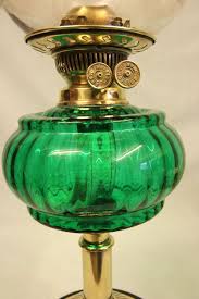 Antique Victorian Green Glass Oil Lamp
