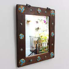 vintage wooden mirror with enamel and