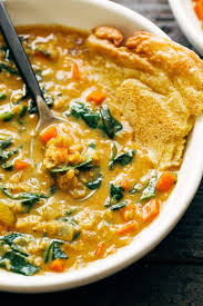 smoky red lentil soup with spinach