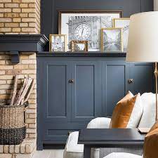 Blue Built In Fireplace Cabinets Design